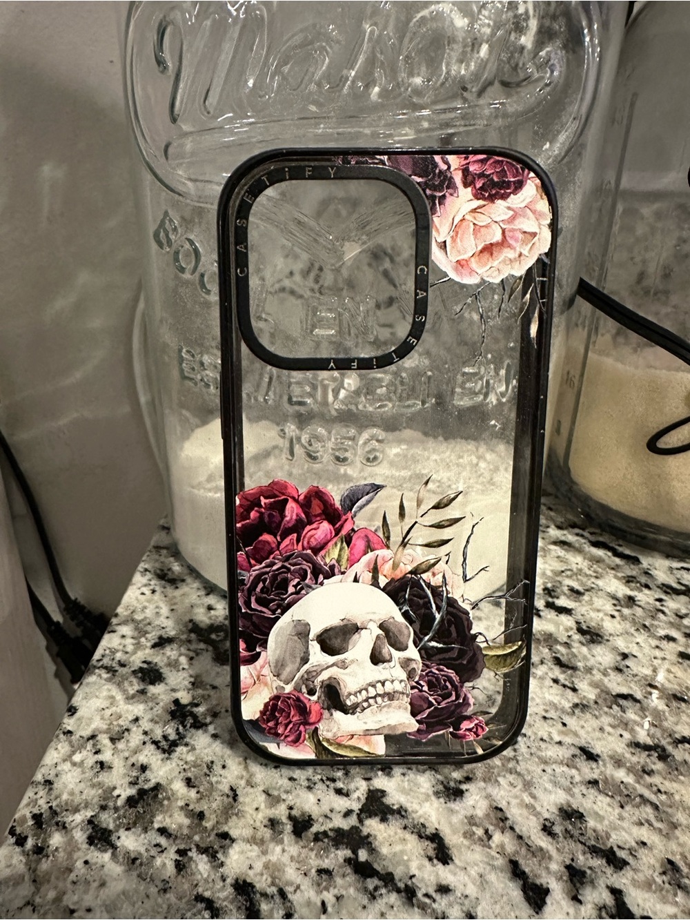 Casetify Clear Phone Case with Pink and Black Floral Skull iPhone 14 Pro